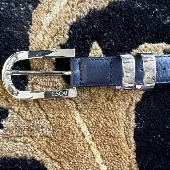 ESCADA Women’s Vintage Navy Blue Silver Buckle Belt Size 2 - Picture 6 of 16